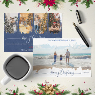 Invitation Collage de Noël minimaliste moderne bleu photo