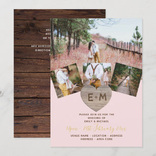 Invitation COLLAGE DE PHOTOGRAPHIE Coeur en bois rustique