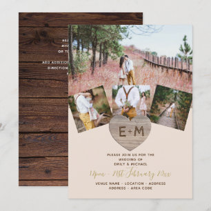 Invitation COLLAGE DE PHOTOGRAPHIE Coeur en bois rustique