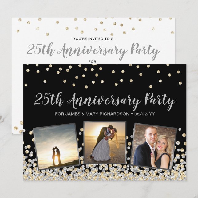 Invitation Collage de photos avec confettis Fête d'anniversai (Devant / Derrière)