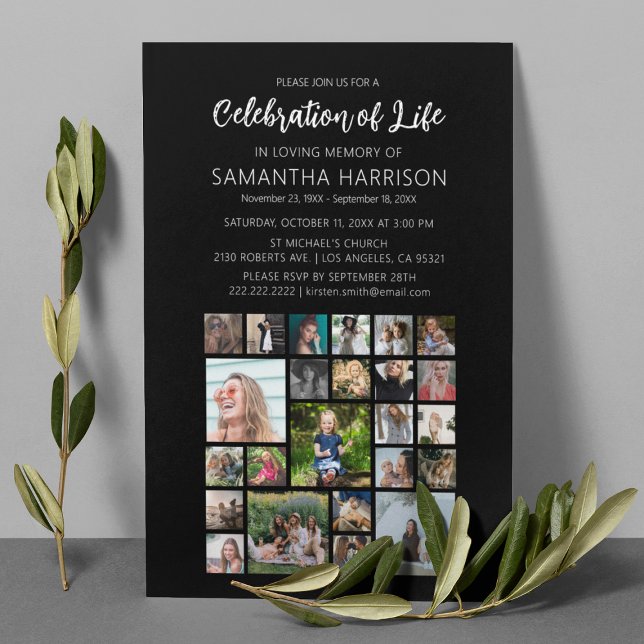 Invitation Collage de photos carrées Célébration de la vie Fu (Créateur téléchargé)