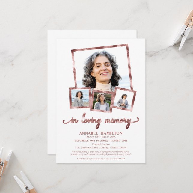 Invitation Collage de photos dans Loving Memory Fête de la vi (Devant/Arrière en situation)