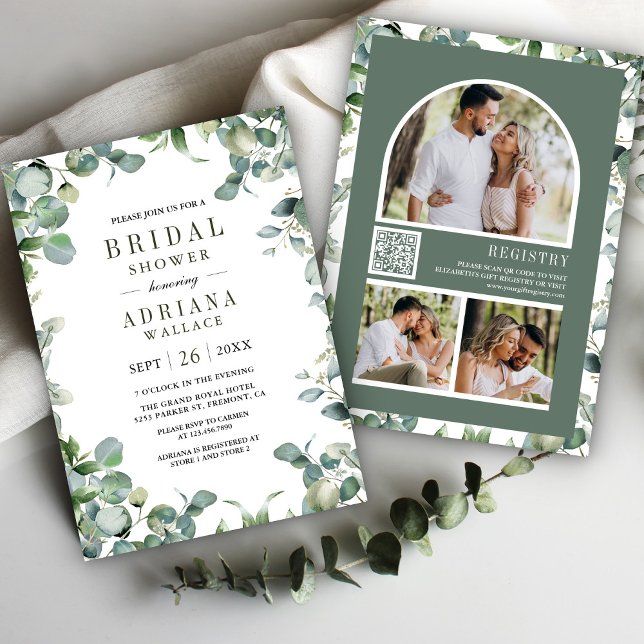 Invitation Collage de photos de eucalyptus avec code QR pour  (Créateur téléchargé)