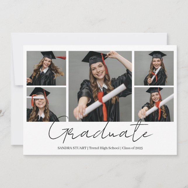 Invitation Collage de photos de fin d'études Diplômé moderne (Devant)
