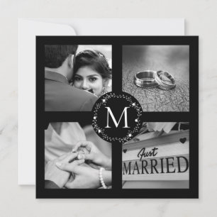 Invitation Collage de photos de mariage avec monogramme Merci