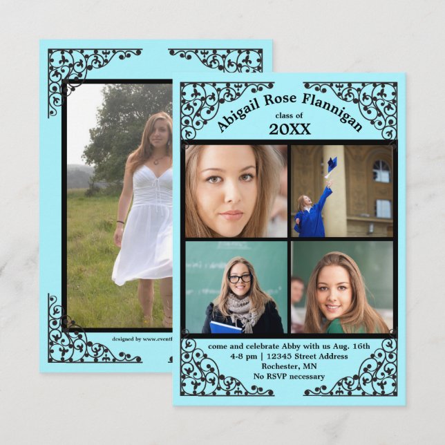 Invitation Collage de photos dentelle sarcelle - Annonce de r (Devant / Derrière)