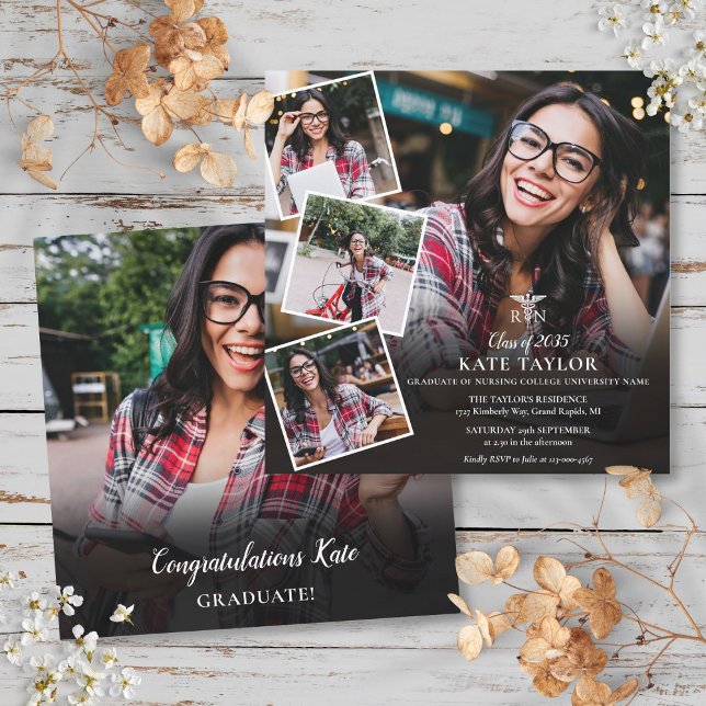 Invitation Collage de photos d'infirmière diplômée en soins i (RN Nursing Photo Collage Graduation Square Invitation)