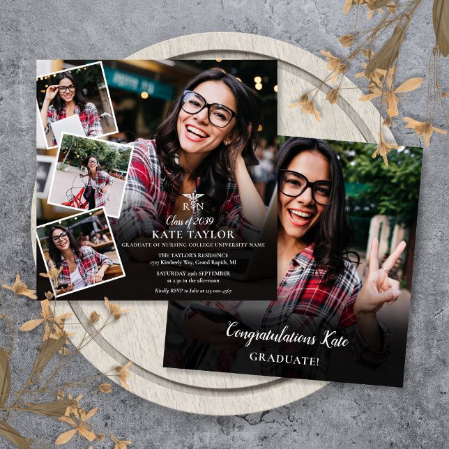 Invitation Collage de photos d'infirmière diplômée en soins i (RN Nursing Photo Collage Graduation Square Invitation)