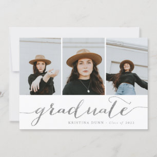 Invitation Collage de photos en argent du script de fin d'étu
