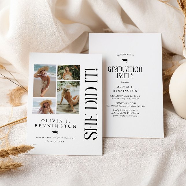 Invitation Collage de photos minimal fête de graduation (Créateur téléchargé)