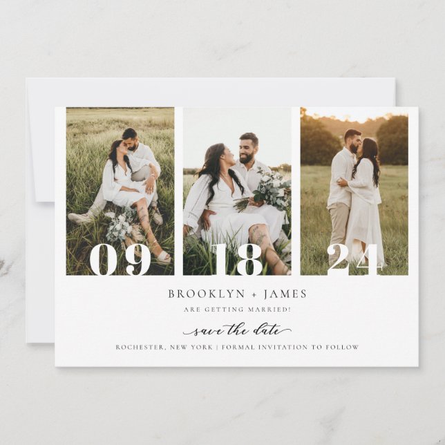 Invitation Collage de photos moderne Code QR Save The Date (Devant)