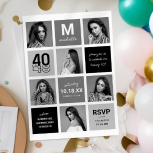 Invitation Collage de photos noir et blanc 40e anniversaire