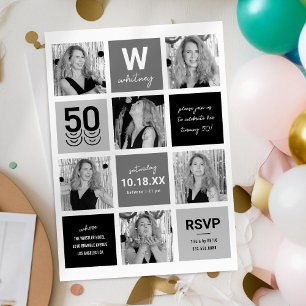 Invitation Collage de photos noir et blanc 50e anniversaire