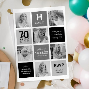 Invitation Collage de photos noir et blanc 70e anniversaire