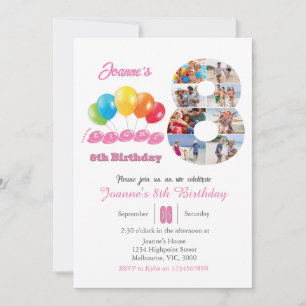 Invitation collage de photos pour le 8e anniversaire numéro 8