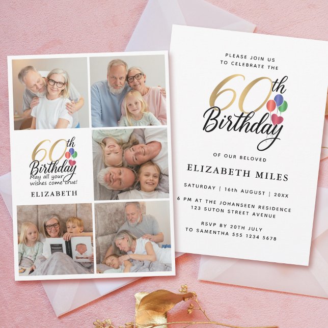 Invitation Collage de photos pour les 60 ans avec typographie (Créateur téléchargé)