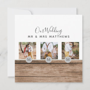 Invitation Collage de photos rustique monogramme NOUVEAUX MAR