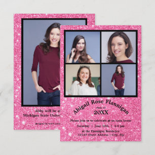 Invitation Collage de quatre photos Faux rose-3x5Grad Annonce