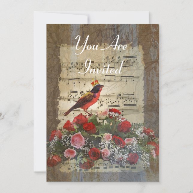 Invitation Collage d'oiseau rouge sur une feuille de musique  (Devant)