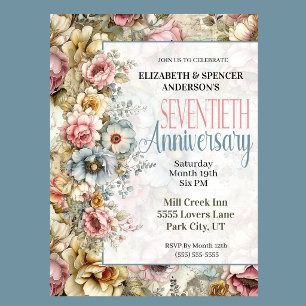 Invitation Collage floral charmant pour les 70 ans de mariage