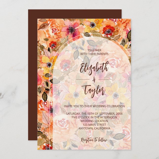 Invitation Collage Floral d'automne tout en un mariage invite (Devant / Derrière)