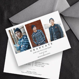 Invitation Collage minimaliste 3 Photos Diplôme