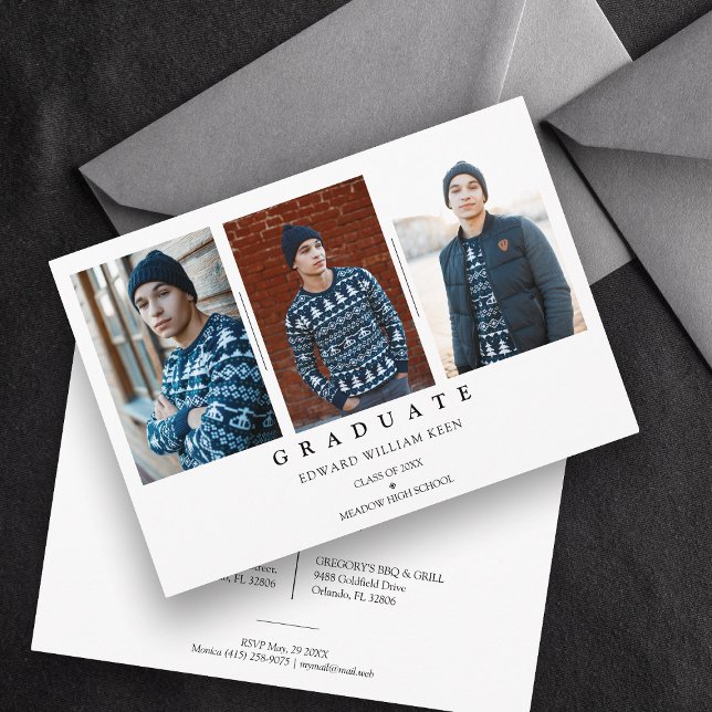 Invitation Collage minimaliste 3 Photos Diplôme (Créateur téléchargé)