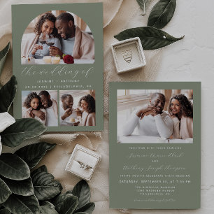 Invitation Collage minimaliste d'arche photo Sage Mariage ver