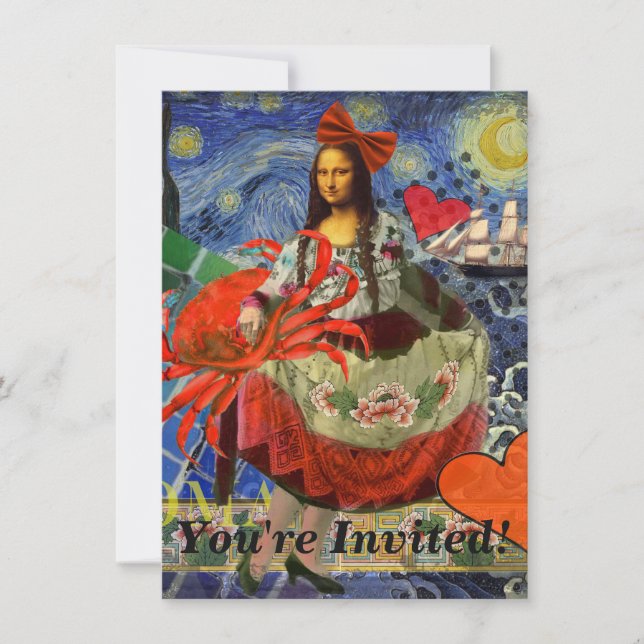 Invitation Collage Nuit étoilée de Mona Lisa : Surréalisme fa (Devant)