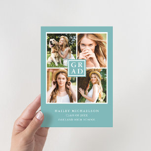 Invitation Collage photo bleu et blanc Aqua Graduation