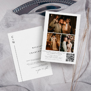 Invitation Collage photo contemporain QR Code Mariage