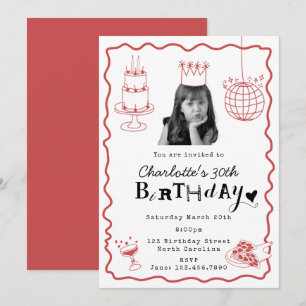 Invitation Collage photo de 30e anniversaire dessiné à la mai