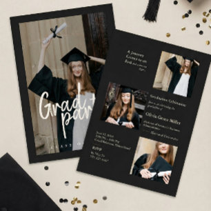 Invitation Collage photo de fin d'études au charbon noir mode