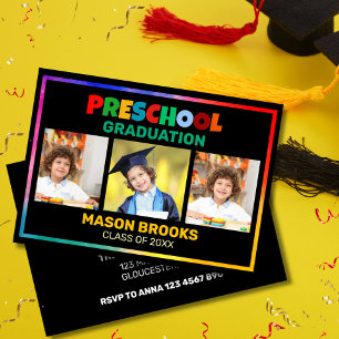 Invitation COLlAGE PHOTO DE FIN D'ÉTUDES DE MATERNELLE COLORÉ