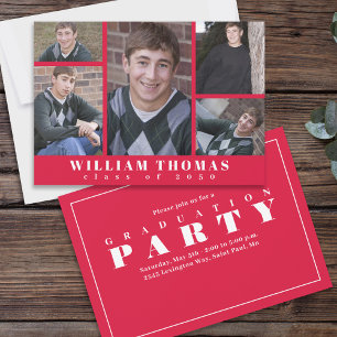 Invitation Collage photo de la graduation en rouge et blanc