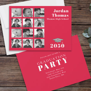 Invitation Collage photo de la Graduation Rouge et Blanc Pers