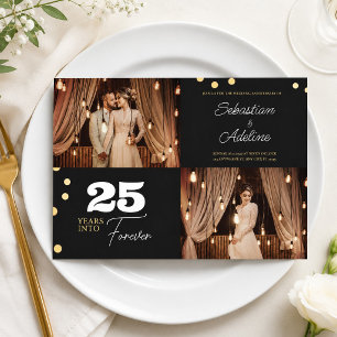 Invitation Collage photo de mariage et d'anniversaire noir et