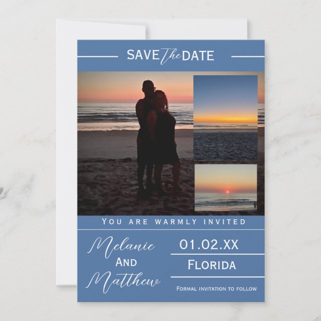 Invitation Collage photo de plage pour sauvegarde de date (Devant)