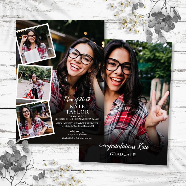 Invitation Collage photo Fête de fin d'études moderne (Photo Collage Modern Graduation Party Invitation)