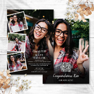 Invitation Collage photo Fête de fin d'études moderne Code QR
