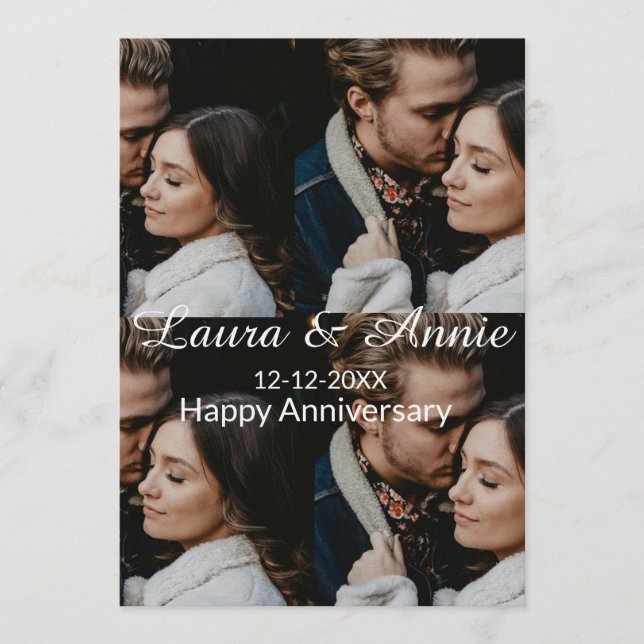 Invitation collage photo joyeux anniversaire nom date simple  (Devant)