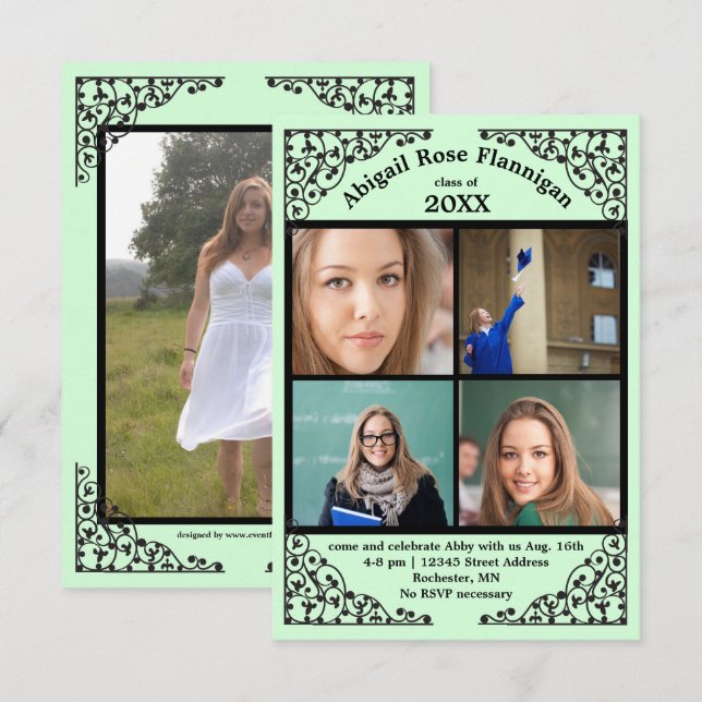 Invitation Collage photo Mint Lace - Annonce gradué 3x5 (Devant / Derrière)