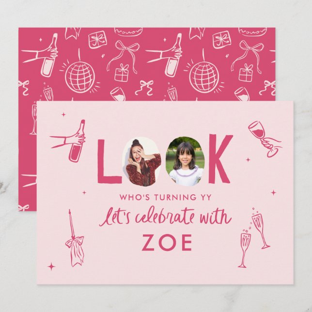 Invitation Collage photo moderne amusant à la main Anniversai (Devant / Derrière)