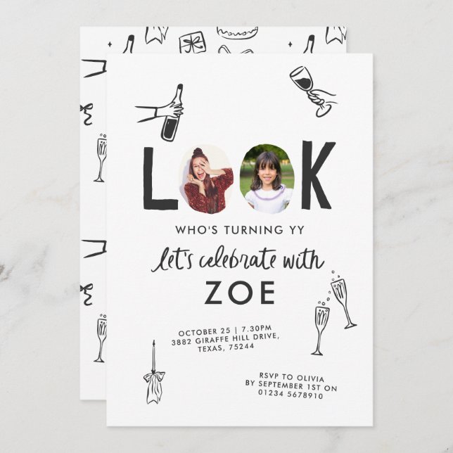 Invitation Collage photo moderne amusant à la main Anniversai (Devant / Derrière)