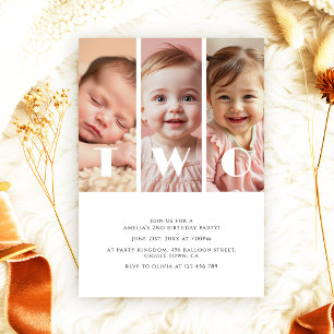 Invitation Collage photo moderne Minimaliste 2e fête d'annive