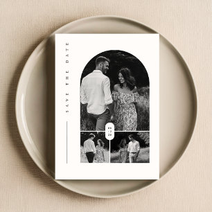 Invitation Collage photo moderne noir & blanc Enregistrer la 