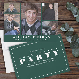 Invitation Collage photo multiple pour diplômés minimal vert 