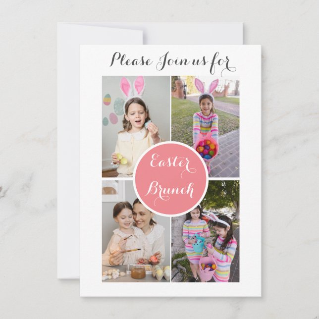Invitation Collage photo Oeufs de Pâques Bunny Pink Brunch de (Devant)