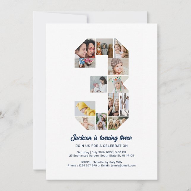 Invitation Collage photo personnalisé 3e anniversaire (Devant)