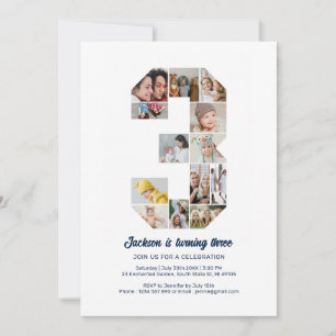 Invitation Collage photo personnalisé 3e anniversaire